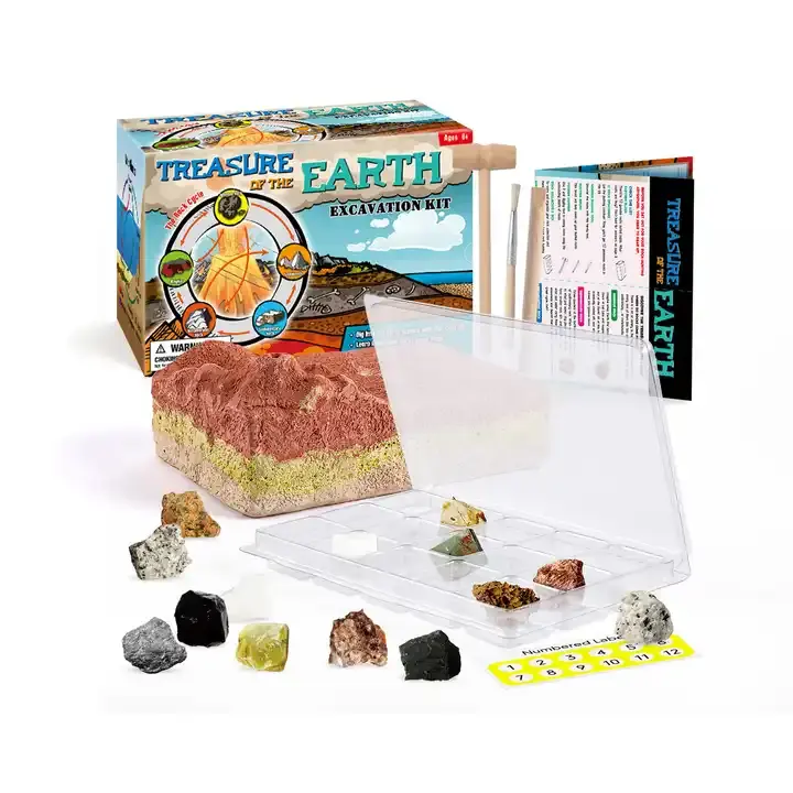 Éruption volcanique minerai souterrain jouets éducatifs pour les enfants apprenant 12 roches différentes Kits de fouille de terre Kit d'excavation creuser