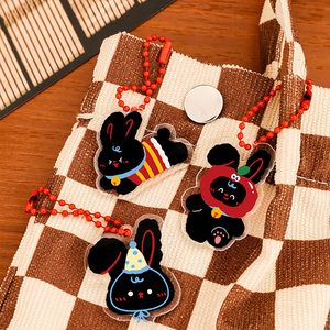 Custom Black Sugar Rabbit <b>Anime</b> Bead Chain Acrylic <b>Keychain</b> Student Cute Bag Decoration DIY Pendant <b>Keychain</b> Pendant - Product Image 3