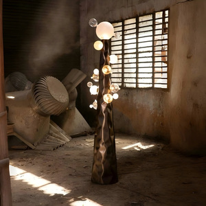 Lampe de sol en forme de champignon, style Wabi Sabi, base en métal doré, éclairage décoratif pour la maison, lampe à économie d'énergie, couverture de 10 à 15 m² - Product Image 4