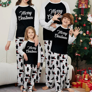 Pijamas de Natal Personalizados para Família, Tamanho Grande, Térmicos, de Poliéster, Manga Longa, Preto e Branco, Baixo MOQ, Dropshipping - Product Image 1