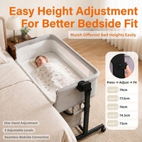 Berceau portable pour bébé, réglage de la hauteur sur 5 niveaux, anti-reflux à une touche, roues pivotantes verrouillables, prix de gros