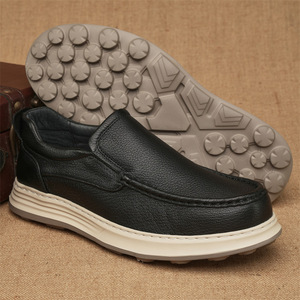 Men Genuine Leather Loafers Cow Leather <b>Round</b> <b>Toe</b> Low <b>Heel</b> Rubber Outsole Pigskin Lining Light Weight Walking Shoes - Product Image 1
