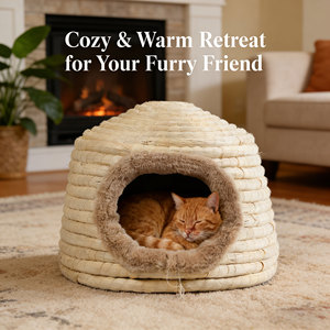 Cama para Gatos en Forma de Domo de Jacinto de Agua Tejida a Mano Ecológica, Casa Iglú para Mascotas, Cojín Lavable para Gatos y Mascotas Pequeñas - Product Image 6