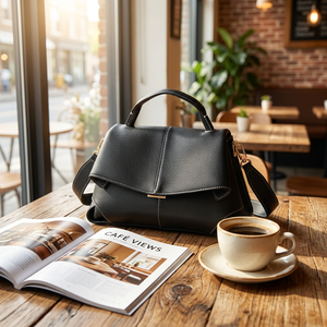 Sac bandoulière noir en cuir PU pour femme, sac à main à rabat, sac fourre-tout avec sangle réglable pour le quotidien et les voyages - Product Image 3