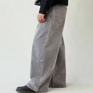 <span class=keywords><strong>Jeans</strong></span> Larghi da <span class=keywords><strong>Uomo</strong></span> Personalizzati Grigio Chiaro Effetto Vintage Denim Sbiadito Vestibilità Ampia Stile Streetwear - Product Image 2
