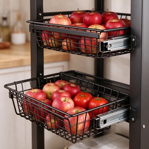 Étagère de cuisine avec paniers doubles en fil métallique, armoire de rangement mobile en métal avec porte à battant, chariot à <span class=keywords><strong>micro</strong></span>-ondes <span class=keywords><strong>sur</strong></span> roulettes - Product Image 4