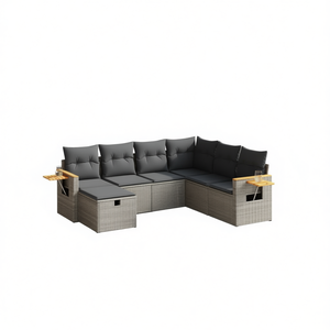 Set Divano da Esterno in Rattan Grigio a 6 Posti con Braccioli Regolabili, Arredamento da Giardino dal Design Contemporaneo - Product Image 1