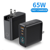 Chargeur mural multiport HNT 65W LED intelligent PD Type C GaN super rapide 3 ports avec affichage numérique pour Royaume-Uni, États-Unis, Japon, Australie, UE