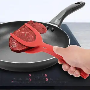 Recubrimiento antiadherente 2 en 1 Clip espátula Flip Steak Tong Pancake herramienta de cocina Nylon huevo bistec pan abrazadera