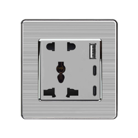 Enchufe de Pared Universal Tipo 86 de 5 Orificios con Puerto USB A+2C, 13A 250V, Enchufe de Pared Internacional Multifunción con Carga Rápida