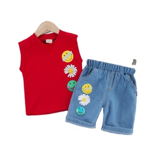 Conjunto de Ropa de Verano para Bebés Niños E2woo, Chaleco sin Mangas con Estampado de Cara Sonriente, Algodón Orgánico, Moda Infantil - Product Image 1