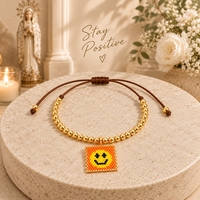 Gelang Pesona Go2boho dengan Liontin Persegi Berhias Manik-Manik Wajah Tersenyum, Paduan Seng Berlapis Emas, Perhiasan Hadiah yang Lucu dan Dapat Disesuaikan