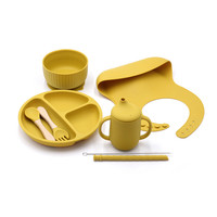 Ensemble d'alimentation pour bébé Ensemble de couverts à bavette Bol en silicone pour bébé Bavoirs en silicone Ensemble d'alimentation pour bébé