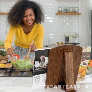 Solid Wood Recipe Rack Cookbook Holder <b>Tablet</b> <b>Stand</b> Desktop Bookend Kitchen Magazine Organizer Durable - Product Image 1