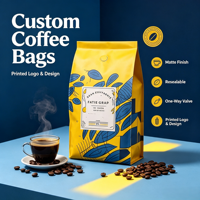 Sachet à café imprimé en héliogravure avec valve et fermeture éclair, pochette en aluminium anti-humidité pour grossistes et marques
