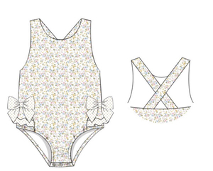 S0723 Traje de Baño Personalizado para Niña Pequeña con Estampado de Flores Pequeñas, Traje de Baño sin Mangas al por Mayor para Niños - Product Image 1