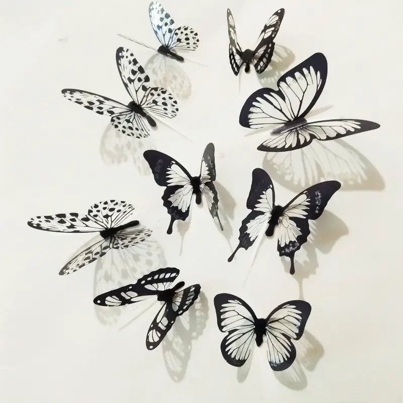Adesivo de parede de borboletas de cristal com efeito 3D, borboleta bonita para decoração de quarto infantil, decalques de parede para casa e parede, lote de 18 unidades