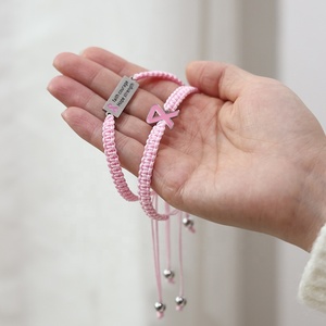 Yiwu Aceon Acero inoxidable Mujeres Cáncer Alarma Chica Poder <span class=keywords><strong>Amistad</strong></span> Pila Par Usar Cuerda Rosa Trenza Cinta Pulsera estampada - Product Image 2