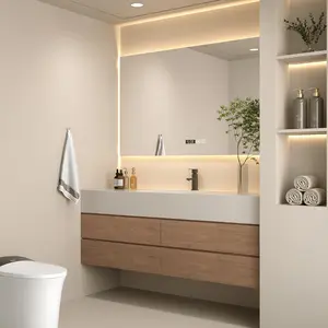 MEGA Set kabinet kamar mandi mewah, meja rias dasar wastafel kamar mandi kayu berwarna kabinet kamar mandi