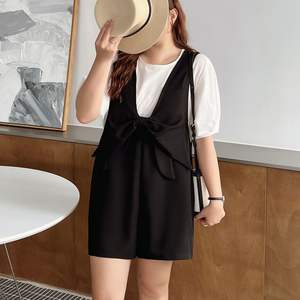 Camiseta sin mangas negra de punto para mujer Runqi con detalle de lazo N8648, talla grande, corte holgado - Product Image 3