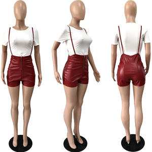 Factory <span class=keywords><strong>Outlet</strong></span> Lounge Wear Sexy Sling Combinaison en cuir Pu T-shirt 2 pièces Ensemble pour femmes OuYaan - Product Image 5