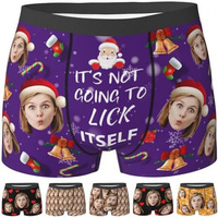 Boxers pour hommes à motif de dessin animé imprimé numérique, amusants et ludiques pour Noël, avec effet push-up fessier, taille mi-haute et élasticité