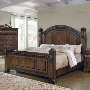 American Traditional Design Bedroom Furniture Solid Wood Bed Antique Gray Bedroom Furniture Set Full Bedroom Home Furniture