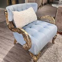 Chaise de loisirs de luxe moderne en bois massif doré sculpté à la main, style moyen-oriental, avec revêtement en velours de Dubaï de qualité supérieure, garantie 1 an