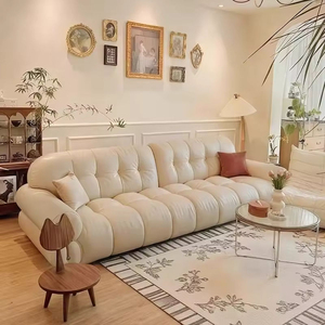 Sofá de Cuero de Primera Calidad con Diseño de Teclas de Piano, Color Crema, Estilo Moderno, Tapizado para Sala de Estar, Muebles para el Hogar - Product Image 4