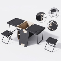 Ensemble table et chaises pliantes pour camping en plein air, glacière isotherme 32L, table de pique-nique multifonction 2 en 1 avec roulettes