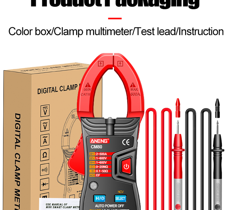 ANENG CM80 Digital clamp meter Ammeter Voltage Car Amp Hz Capacitance NCV Ohm Test multimeter digital profesional tester