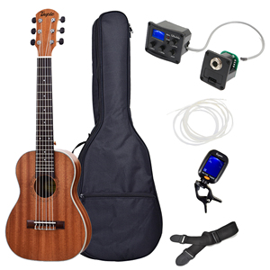 Kit <span class=keywords><strong>de</strong></span> guitarlele Sapele eléctrico <span class=keywords><strong>de</strong></span> cuerda <span class=keywords><strong>de</strong></span> nailon <span class=keywords><strong>de</strong></span> 30 pulgadas y 6 cuerdas pastillas integradas con bolsa acolchada, juego <span class=keywords><strong>de</strong></span> cuerdas, sintonizador, cinturón - Product Image 1
