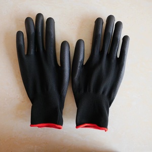 Venta al por mayor Guantes de seguridad con logotipo personalizado Negro <span class=keywords><strong>PU</strong></span> recubierto Forro sin costuras Guantes de trabajo de nailon o poliéster baratos - Product Image 3