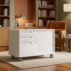 Storage Unit for Home Office KD Structure Steel Password-protected Mobile Cabinet with <b>File</b> Folder and Hanger Desk - Product Image 1