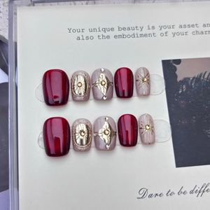 Lot de 10 faux ongles en gel peints à la main, magnifiques ongles acryliques de luxe faits à la main, à presser, de haute qualité - Product Image 6