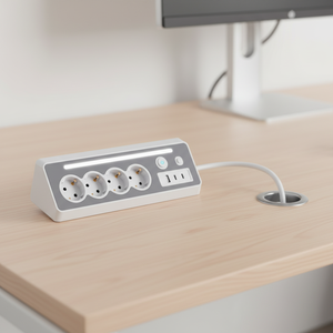 ปลั๊กพ่วงมาตรฐานยุโรป GS/CE 4 ช่อง พร้อมเต้ารับแบบทาวเวอร์ มีพอร์ต USB 3 ช่อง ป้องกันไฟกระชากและไฟเกิน สำหรับใช้งานกับแล็ปท็อป - Product Image 1