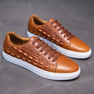 Chaussures de sport décontractées pour hommes, baskets de planche à lacets confortables en cuir, chaussures de Skateboard - Product Image 5