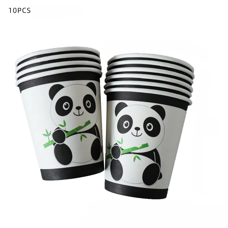 Panda 9/16pcs Geschirr Set Papp teller Tassen Servietten Strohhalme Banner Tischdecke Popcorn Box für Kinder Dusche Geburtstags feier