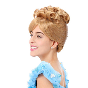 Tocados falsos europeos y americanos Pelucas Comercio exterior Cenicienta Princesa Cabeza Pelucas Cabeza dorada Cabello rizado medio largo - Product Image 3