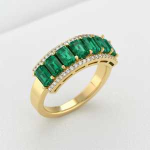แหวนทองคำ 14KT สีเหลืองประดับไพลินสีชมพูและเพชรแบบครึ่งวง - Product Image 4