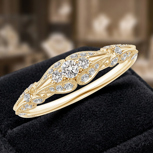 Anillo Vintage con Filigrana y Diamantes Redondos Cultivados en Laboratorio, Oro de 10K, 14K, 18K, Plata 925, 935, Joyería Fina - Product Image 1