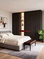 Armoire en bois de luxe léger pour chambre à coucher, avec portes battantes simples et tiroirs de rangement