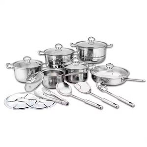 En stock – Ensemble de 14 ustensiles de cuisine en acier inoxydable : casseroles, faitouts, poêles, cuiseurs vapeur, cuillères et spatules - Product Image 5