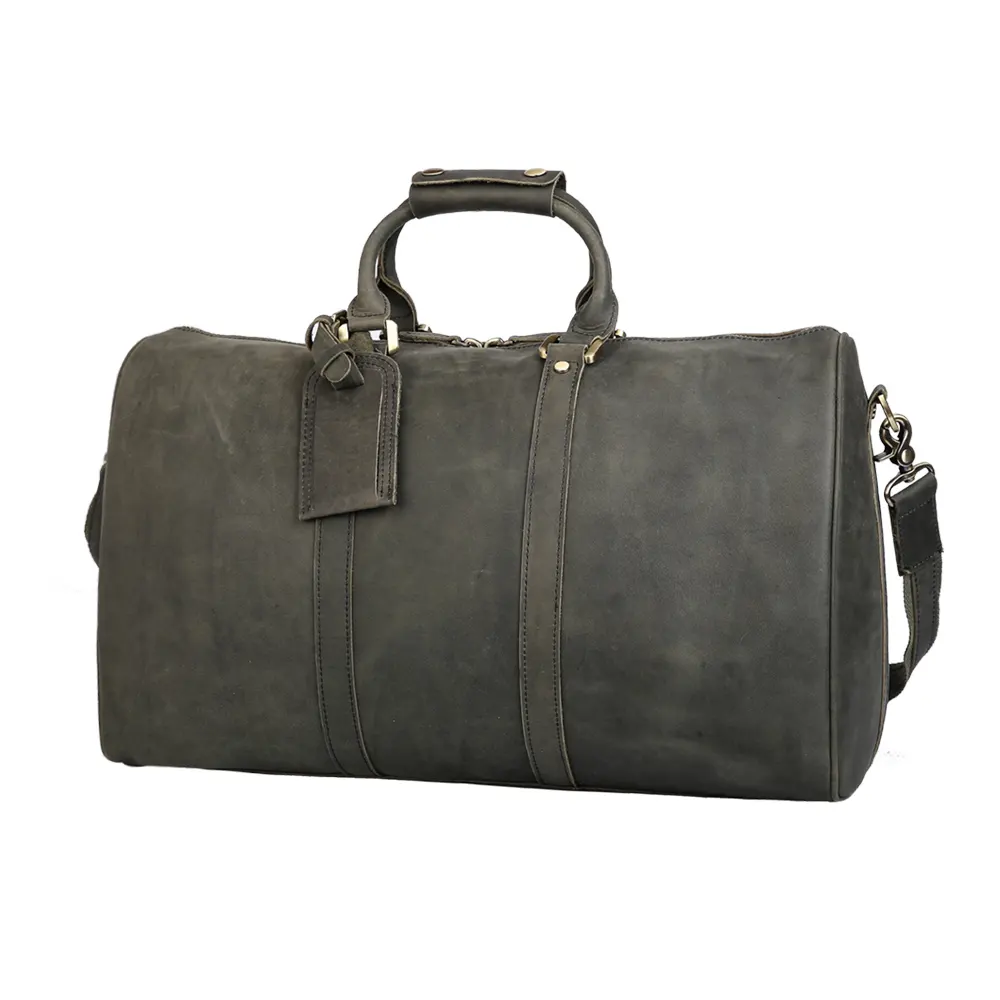 Logo Customization Mens Vintage Green Full Grain Cowhide Leather Weekend Shoulder Bag Travel Carry On Bag Travel Luggage Bag