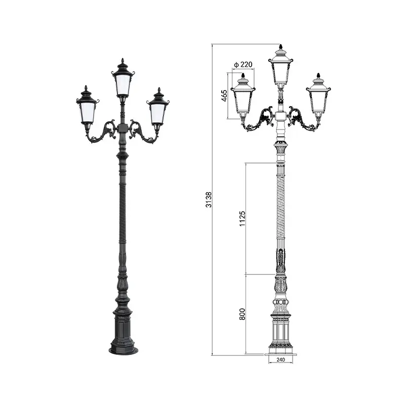 Custom European style 3 Heads/5 Heads ip65 Waterproof LED Park Street Garden Light Decorative Pole Light