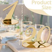 Numéros de table en acrylique imprimés UV dorés effet miroir 1-20 avec supports 4,7x3,5 pouces pour mariage et fête