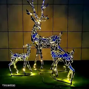 Vincentaa Outdoor Decoration Stainless Steel Metal Christmas Deer Sculpture Holiday Supplies
