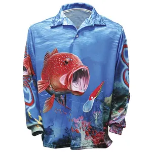 कस्टम पॉलिएस्टर स्पैन्डेक्स कपड़े नायलॉन उच्च बनाने की क्रिया मुद्रित संरक्षण यूवी सूरज लंबी आस्तीन ऑस्ट्रेलिया पोलो मछली पकड़ने शर्ट