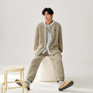 Wholesale New Fleece Casual <strong>Men's</strong> <strong>Pyjamas</strong> <strong>Fluffy</strong> Padded Thickened Soft Warm Suit Can Be Worn Outside - Product Image 1