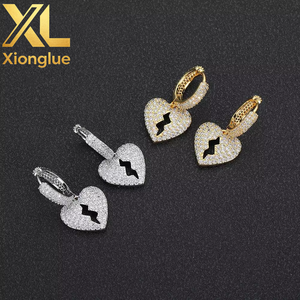 Hop <b>Real</b> Gold With Bling <b>Crystal</b> Zircon Rap Heartbreak Earrings Pendant for Women Men - Product Image 5